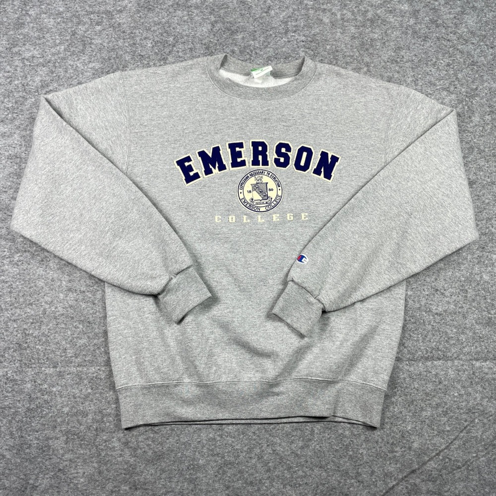 Emerson College Sweatshirt Mens Medium Gray Champion Eco Fleece Crewneck